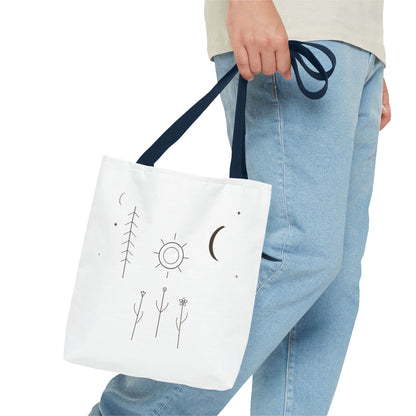 Minimal Moon and Sun Botanical Tote | Celestial Line Art Bag