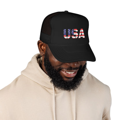USA Flag Embroidered Foam Trucker Hat, Patriotic Cap, Red Mesh Hat, Summer Outdoor Gear, Festival Accessory, July 4th Gift - TRV
