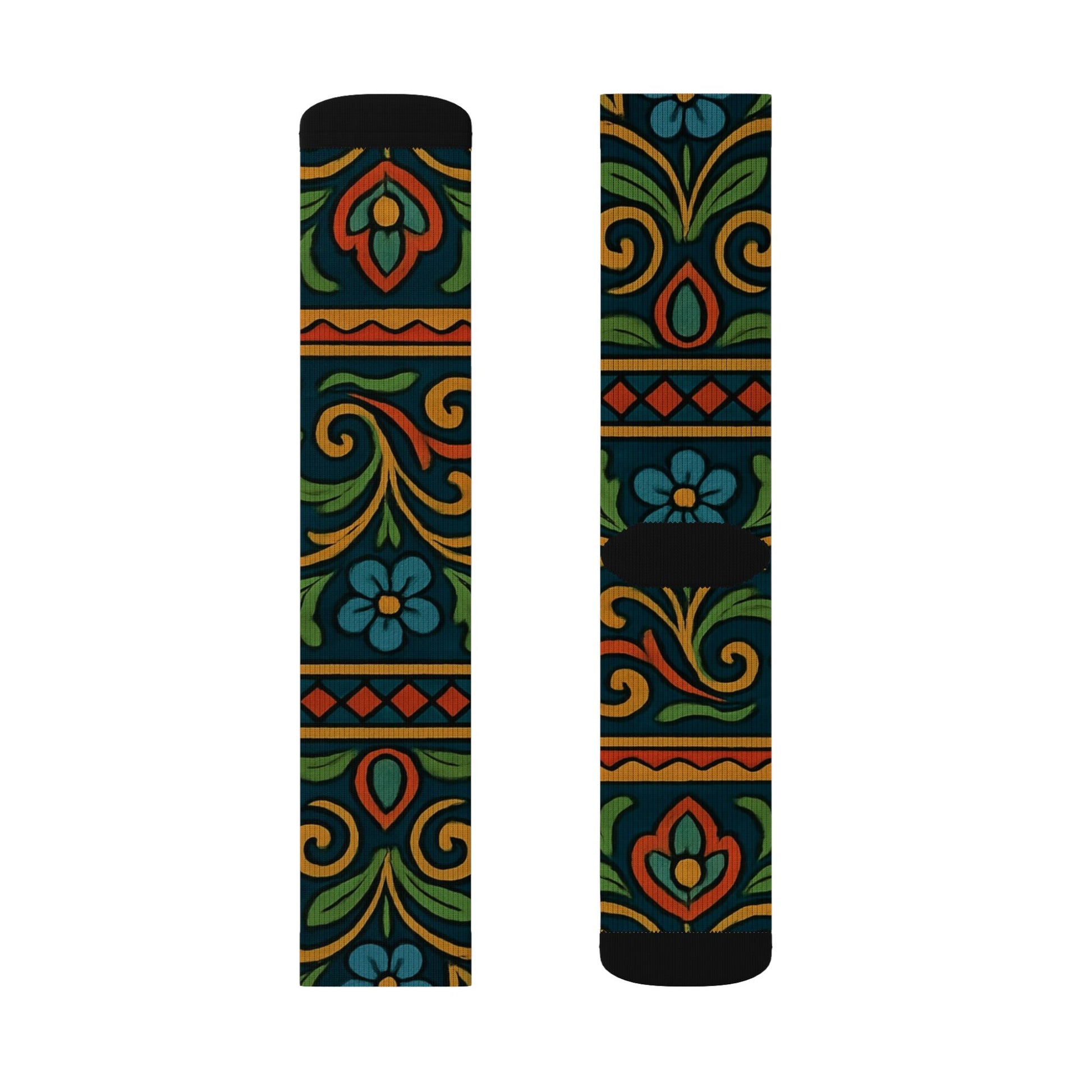 Victorian Floral Tile Sublimation Socks | Patterned Crew Socks - TRV