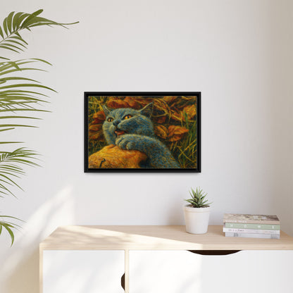 Whimsical Cat Wall Art, Blue Cat Framed Print, Colorful Canvas Decor, Pet Lover Gift, Funny Home Accent
