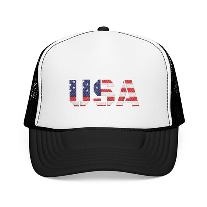 USA Flag Embroidered Foam Trucker Hat, Patriotic Cap, Red Mesh Hat, Summer Outdoor Gear, Festival Accessory, July 4th Gift - TRV