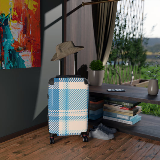 Blue Plaid Carry-On Suitcase – Lightweight Checked Luggage with Classic Tartan Design