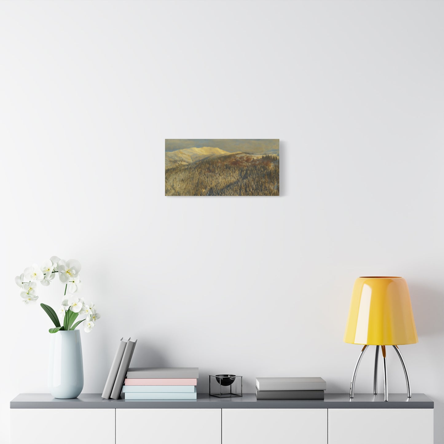Mountain Serenity Stretched Canvas Art, Winter Landscape Wall Decor, Nature Print for Home, Gift for Nature Lovers, Cozy Interior Accent