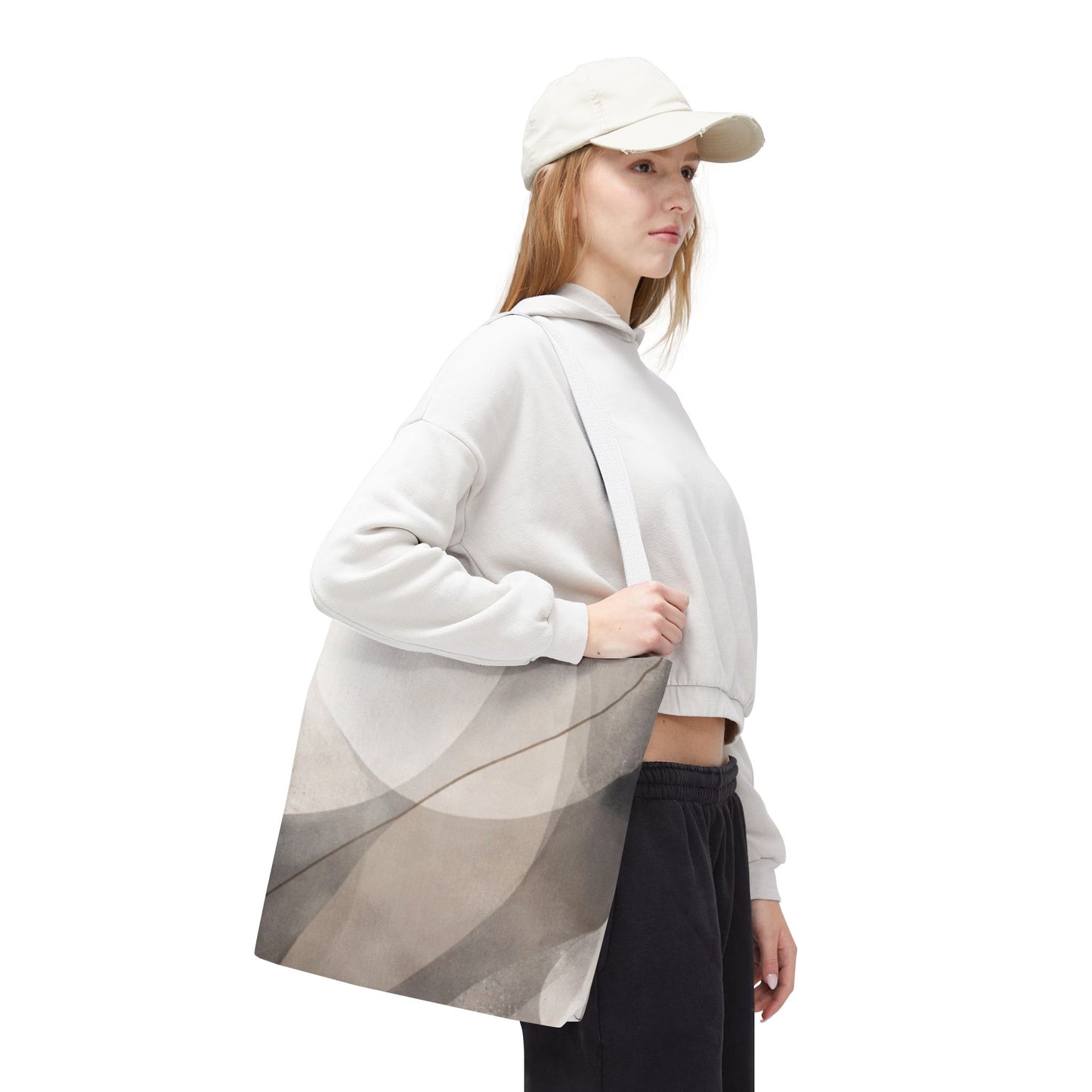 Neutral Abstract Watercolor Waves Tote Bag | All-Over Print