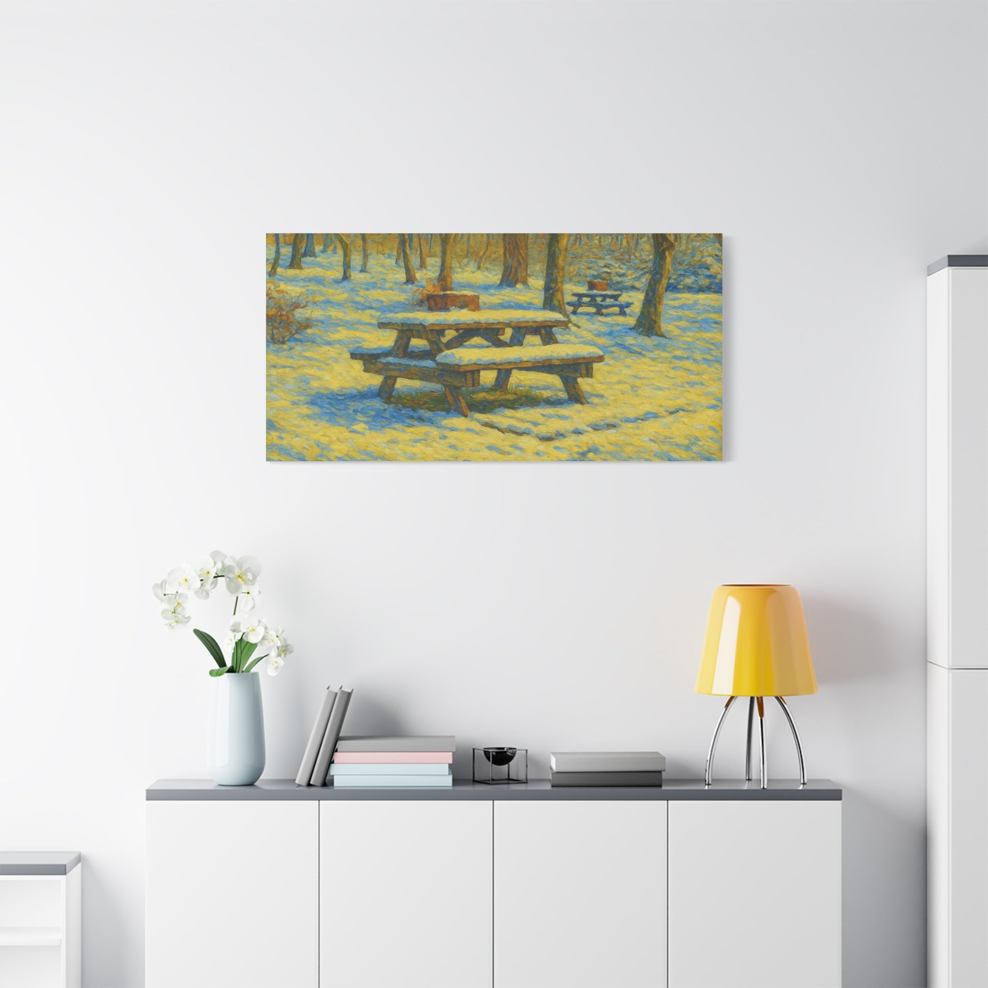 Winter Picnic Canvas Art Print, Cozy Home Decor, Seasonal Wall Art, Nature-Inspired Artwork, Perfect for Holidays - TRV