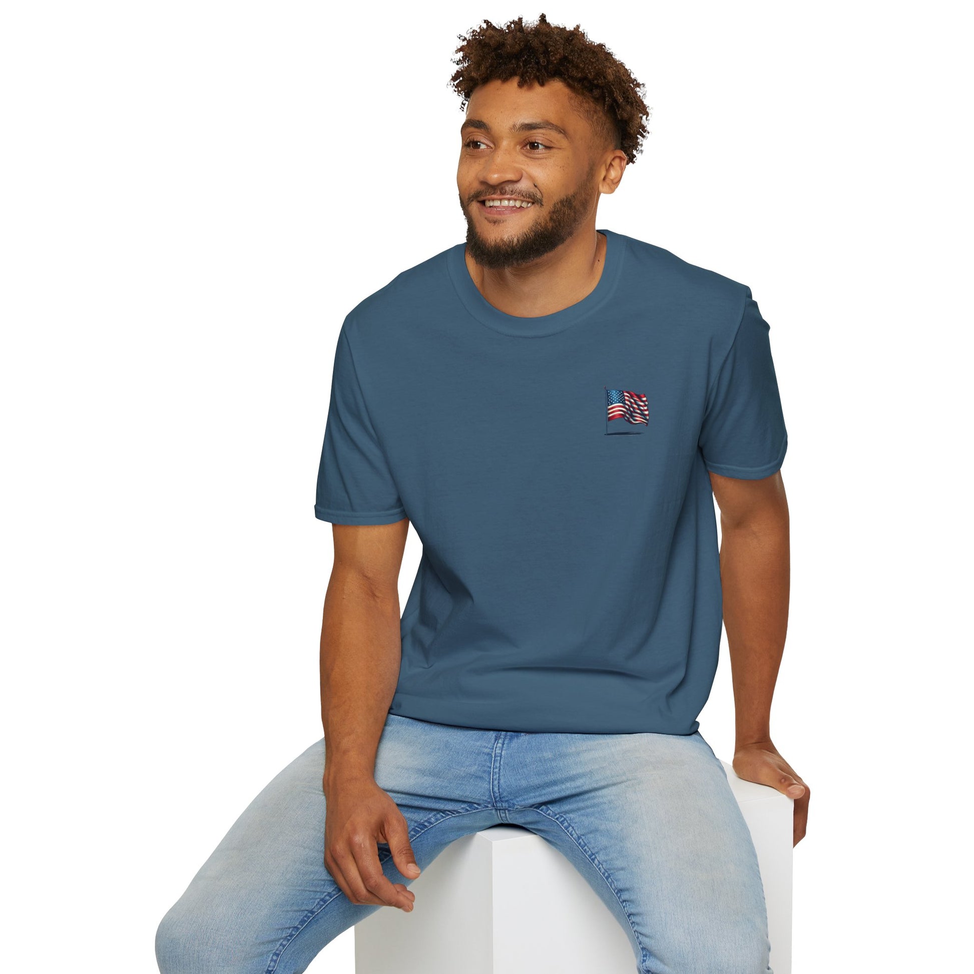 Patriotic Unisex Softstyle T-Shirt, American Flag Tee, USA Pride Shirt, Perfect for Independence Day, Casual Wear - TRV
