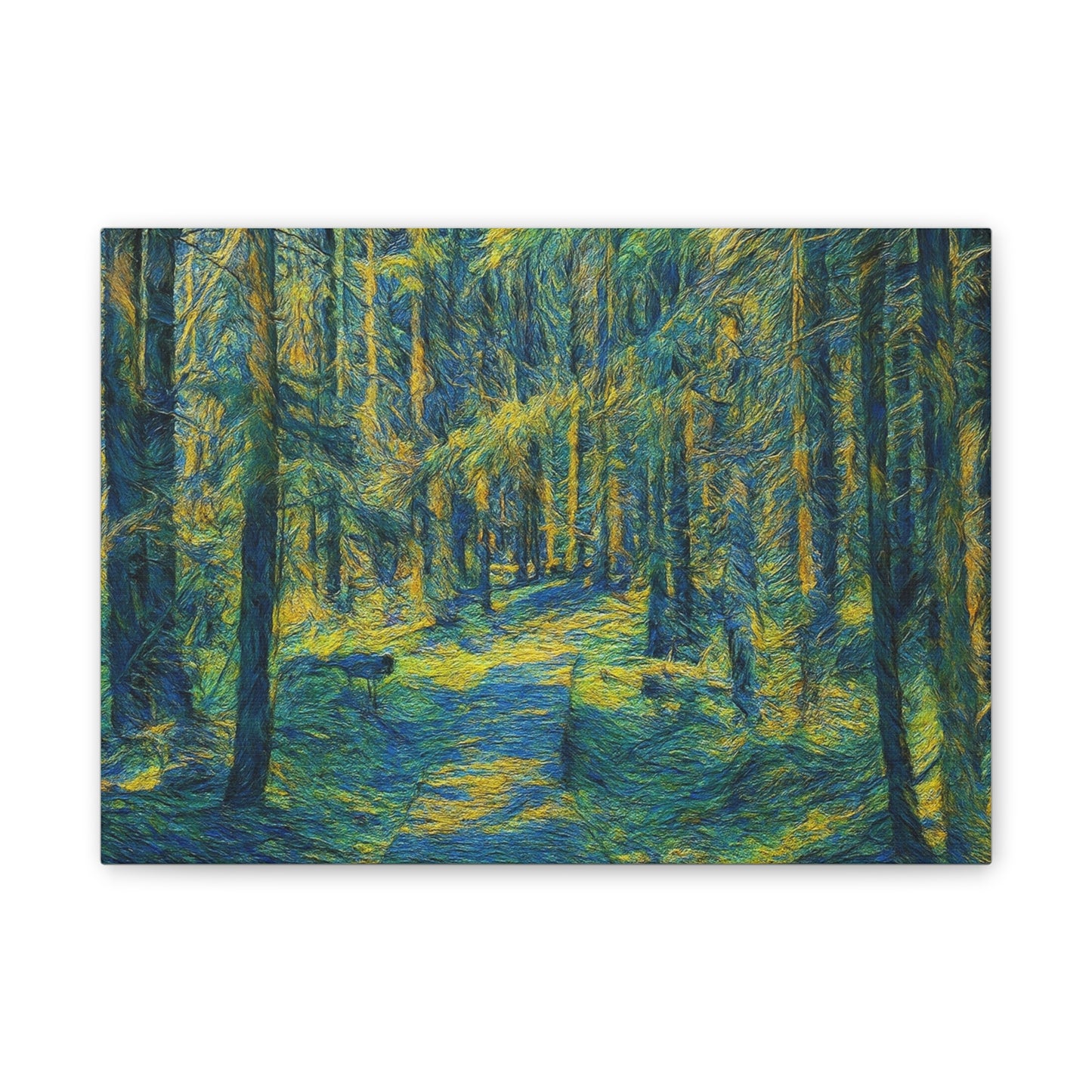 Sunlit Forest Path Canvas – Impressionist Woodland Wall Art