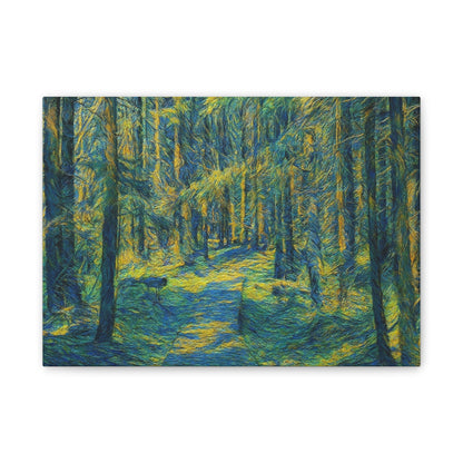 Sunlit Forest Path Canvas – Impressionist Woodland Wall Art