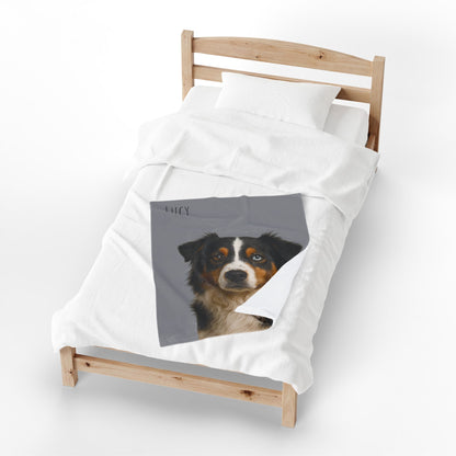 Personalized Aussie Dog Portrait Blanket | Velveteen Plush Blanket