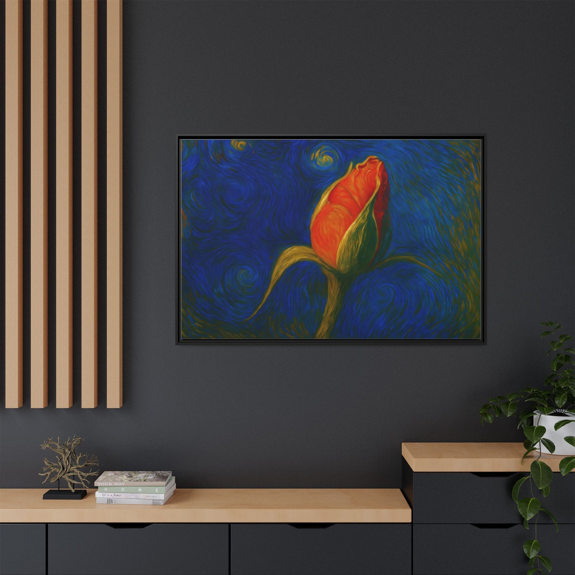 Red Rose Bud Painting Canvas Framed | Matte Wall Art - TRV