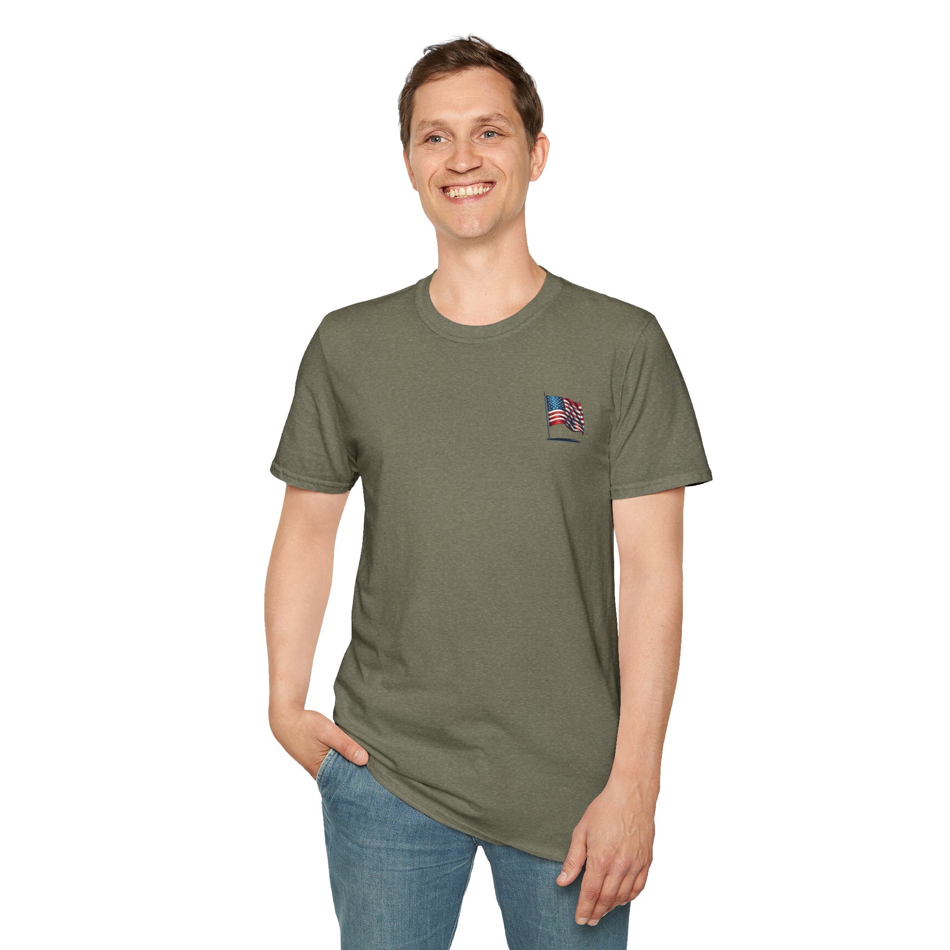 Patriotic Unisex Softstyle T-Shirt, American Flag Tee, USA Pride Shirt, Perfect for Independence Day, Casual Wear - TRV