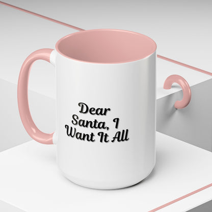 Dear Santa Accent Coffee Mug - Fun Holiday Mug for Christmas Enthusiasts