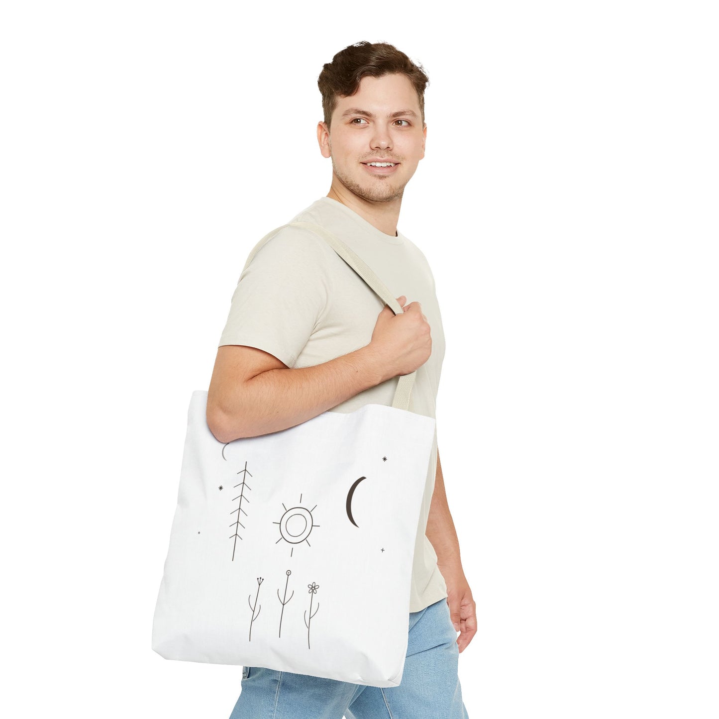 Minimal Moon and Sun Botanical Tote | Celestial Line Art Bag