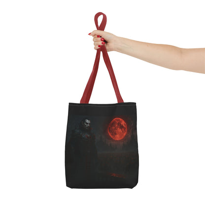 Gothic Tote Bag: Dark Moonlit Night Scene With Dracula, Vampire Art, Halloween Accessory, Gothic Gift, Boho Style - TRV