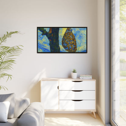 Framed Matte Canvas Art — Van Gogh-Style Swirling Night with Hanging Beehive