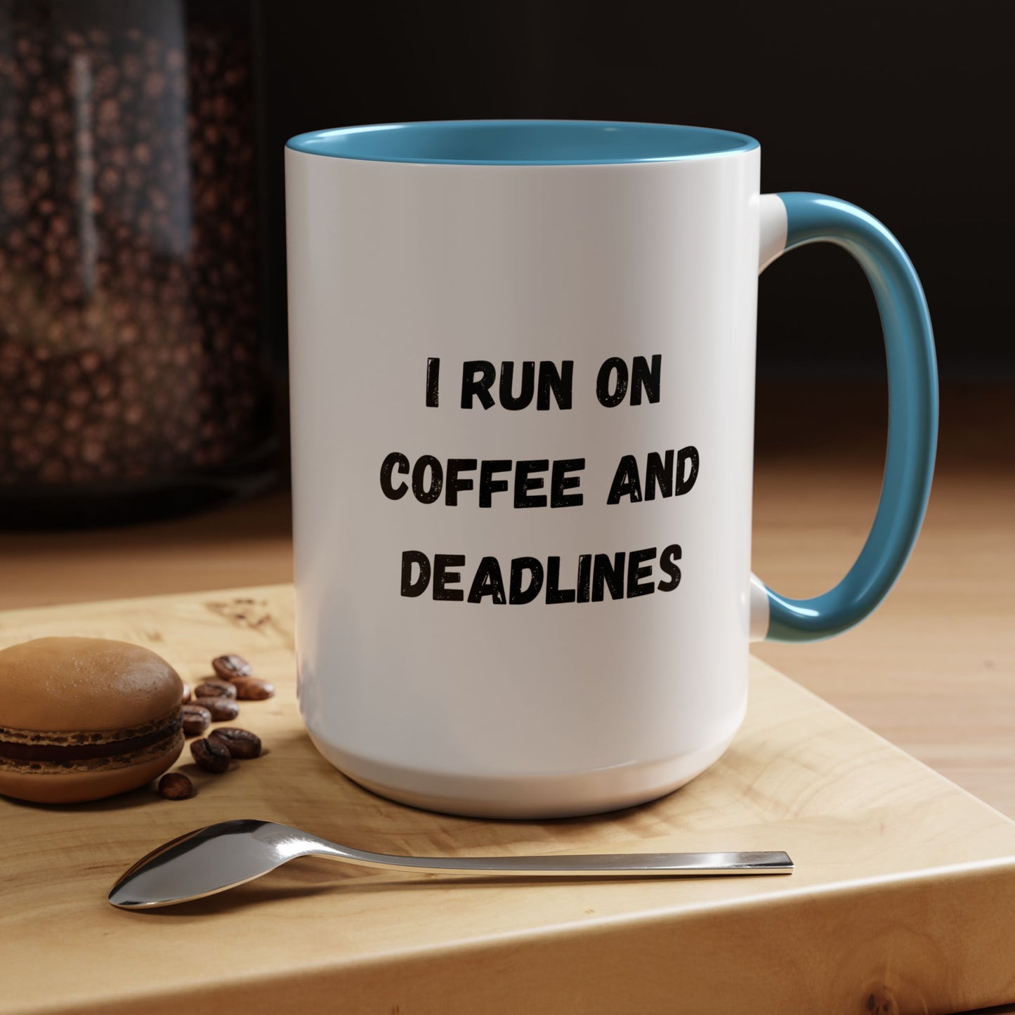 I Run on Coffee and Deadlines Mug, Motivational Coffee Cup, Office Mug, Gift for Writers, Caffeine Lover's Mug, Funny Coffee Cup