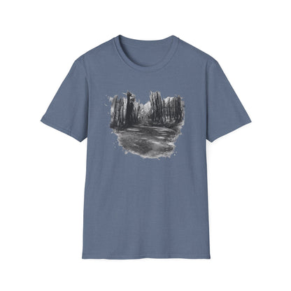 Unisex Softstyle T-Shirt with Abstract Landscape Art, Casual Wear, Gift for Art Lovers, Everyday Fashion, Nature Inspired Tee - TRV