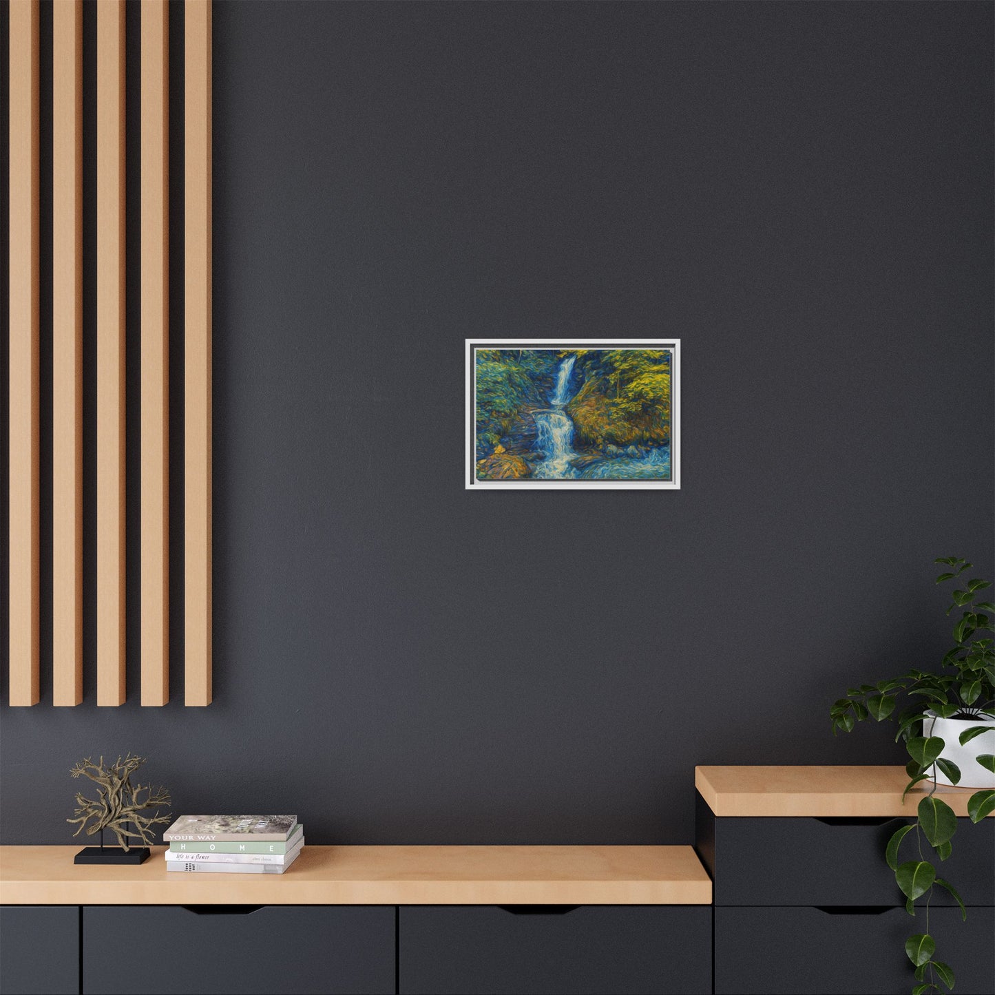 Framed Canvas Art, Majestic Van Gogh Style Waterfall Landscape Wall Decor, Nature Lover Gift, Home Office Artwork, Living Room Decoration - TRV