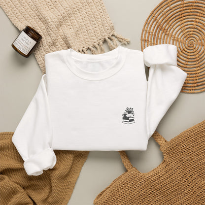 Stack of Books with Mug and Plant Sweatshirt | Cozy Reading Crewneck