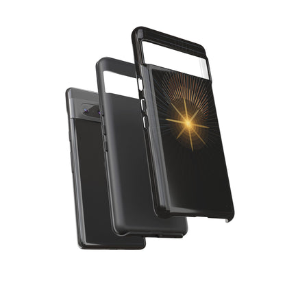 Tough Cases - Radiant Star Phone Case, Protective Black Shockproof Cover with Golden Light Design