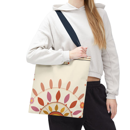 Boho Floral Mandala Tote Bag | Pastel Sunburst Pattern