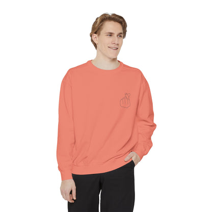 Minimalist Peace Hand Sweatshirt — Small Chest Line Art Crewneck
