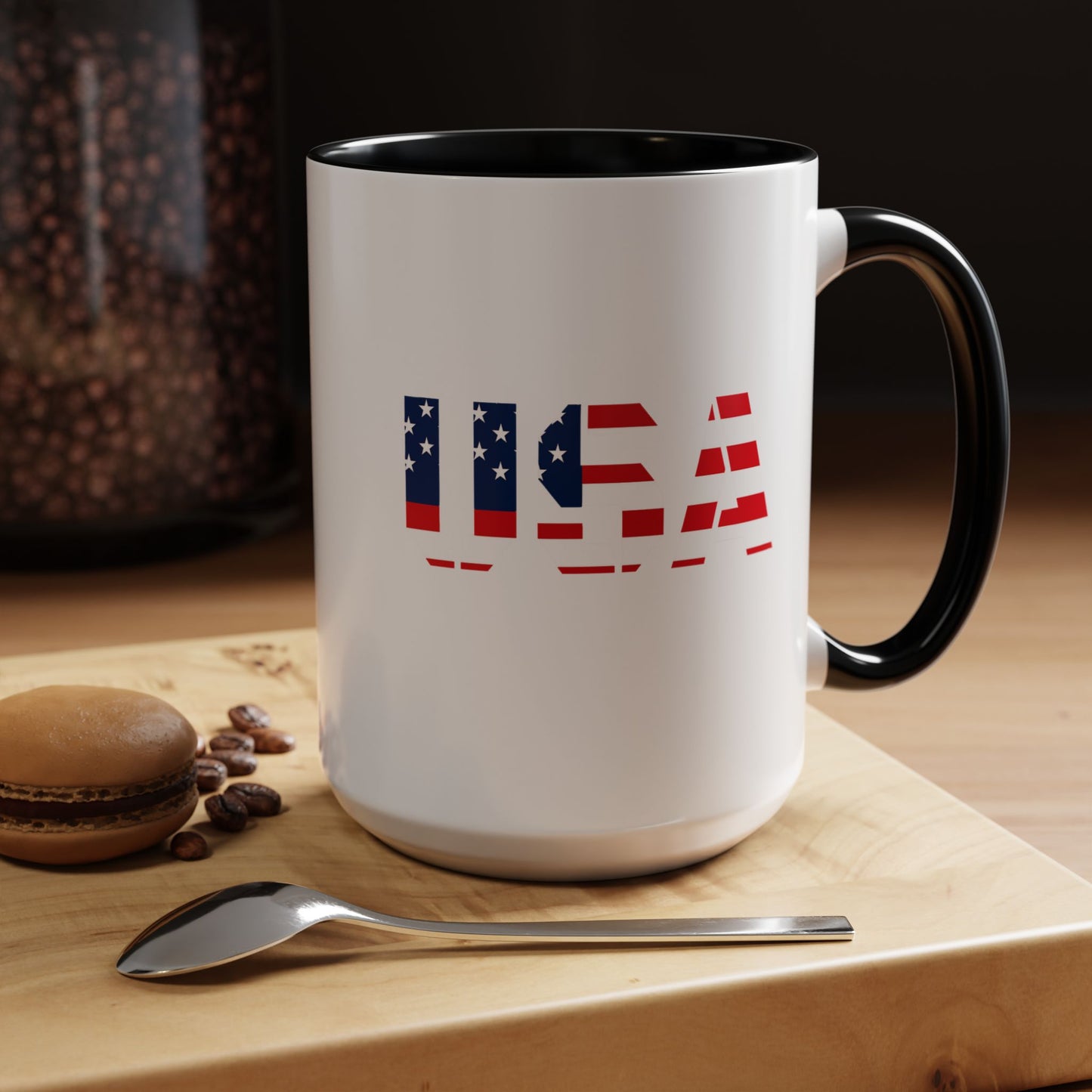 USA Flag Accent Coffee Mug — Patriotic 11/15oz Ceramic Coffee Cup