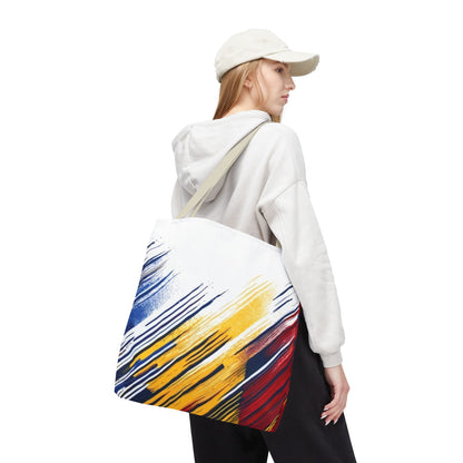 Abstract Brushstroke Tote Bag - Bold Red, Yellow & Blue All-Over Print