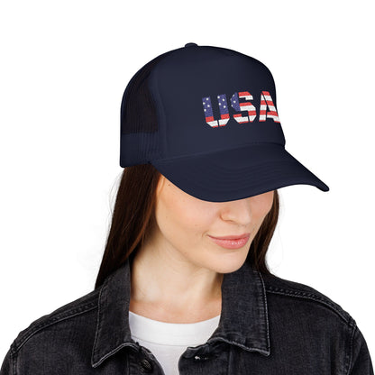 USA Flag Embroidered Foam Trucker Hat, Patriotic Cap, Red Mesh Hat, Summer Outdoor Gear, Festival Accessory, July 4th Gift - TRV