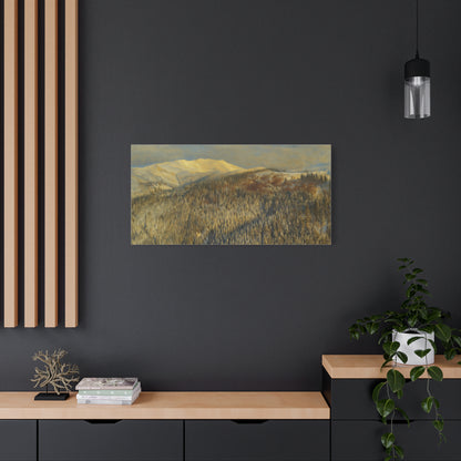 Mountain Serenity Stretched Canvas Art, Winter Landscape Wall Decor, Nature Print for Home, Gift for Nature Lovers, Cozy Interior Accent