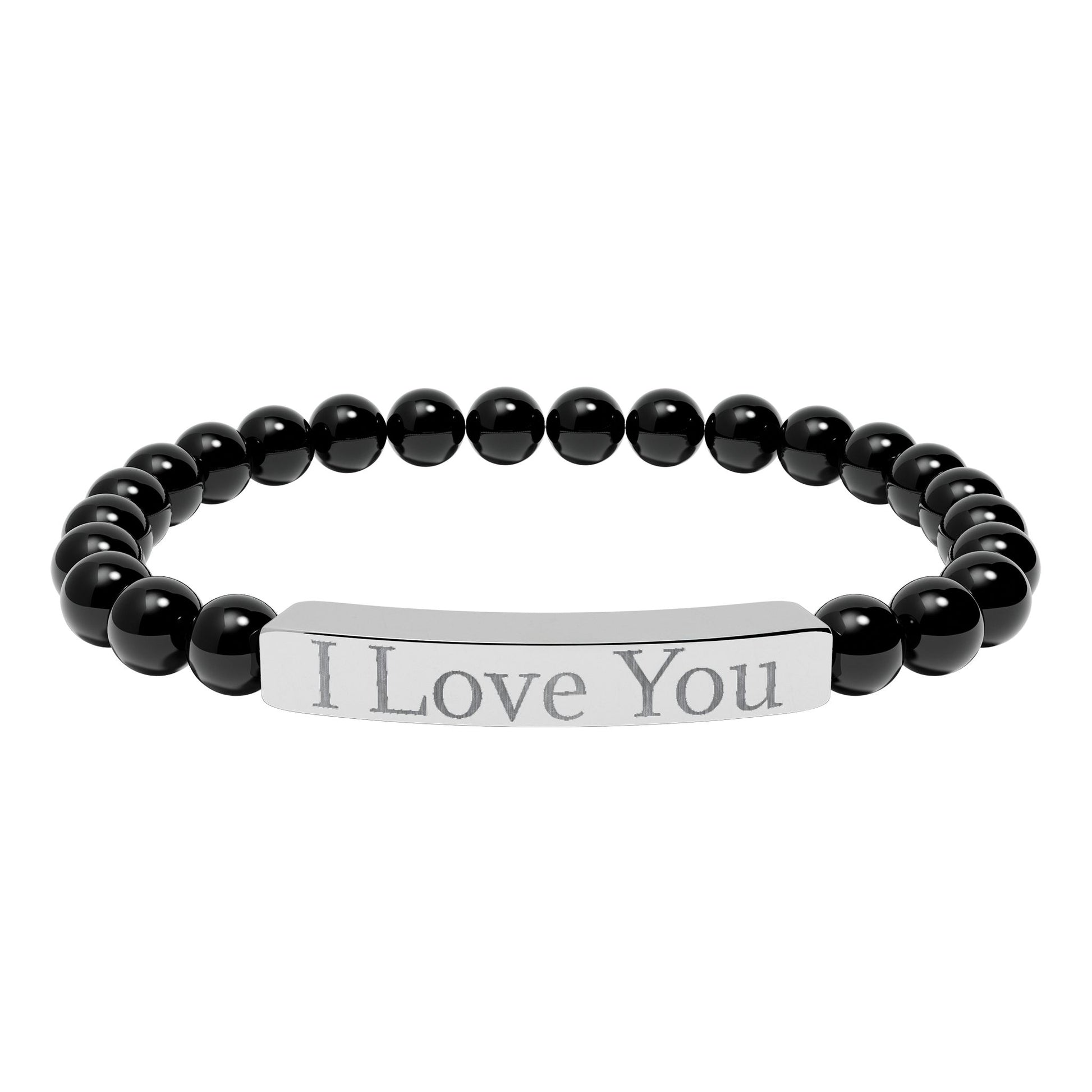 I Love You engraved stone stretch bracelet | Natural stone beaded bracelet - TRV