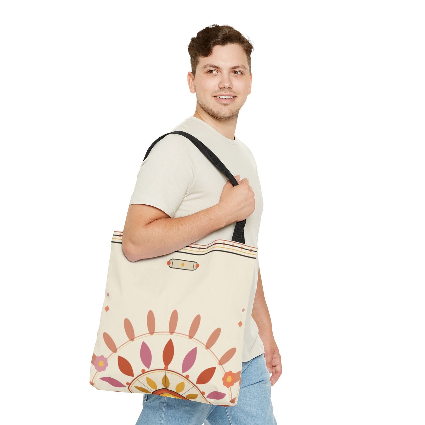 Boho Floral Mandala Tote Bag | Pastel Sunburst Pattern