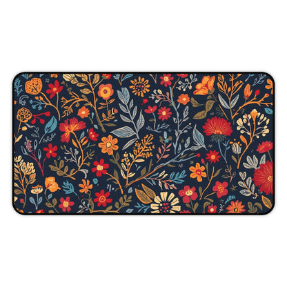 Autumn Floral Pattern Desk Mat | Fall Flowers Mouse Pad - TRV