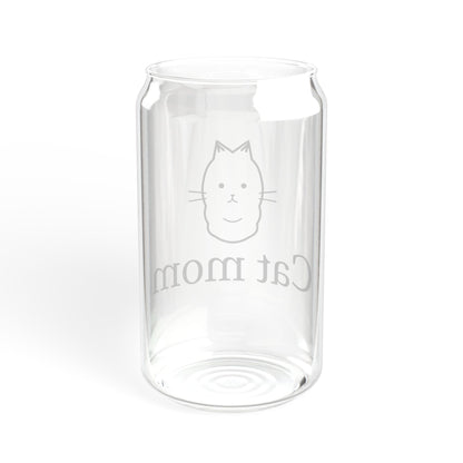 Cat Mom Sipper Glass - 16oz Cute Cat Lover Tumbler with Straw