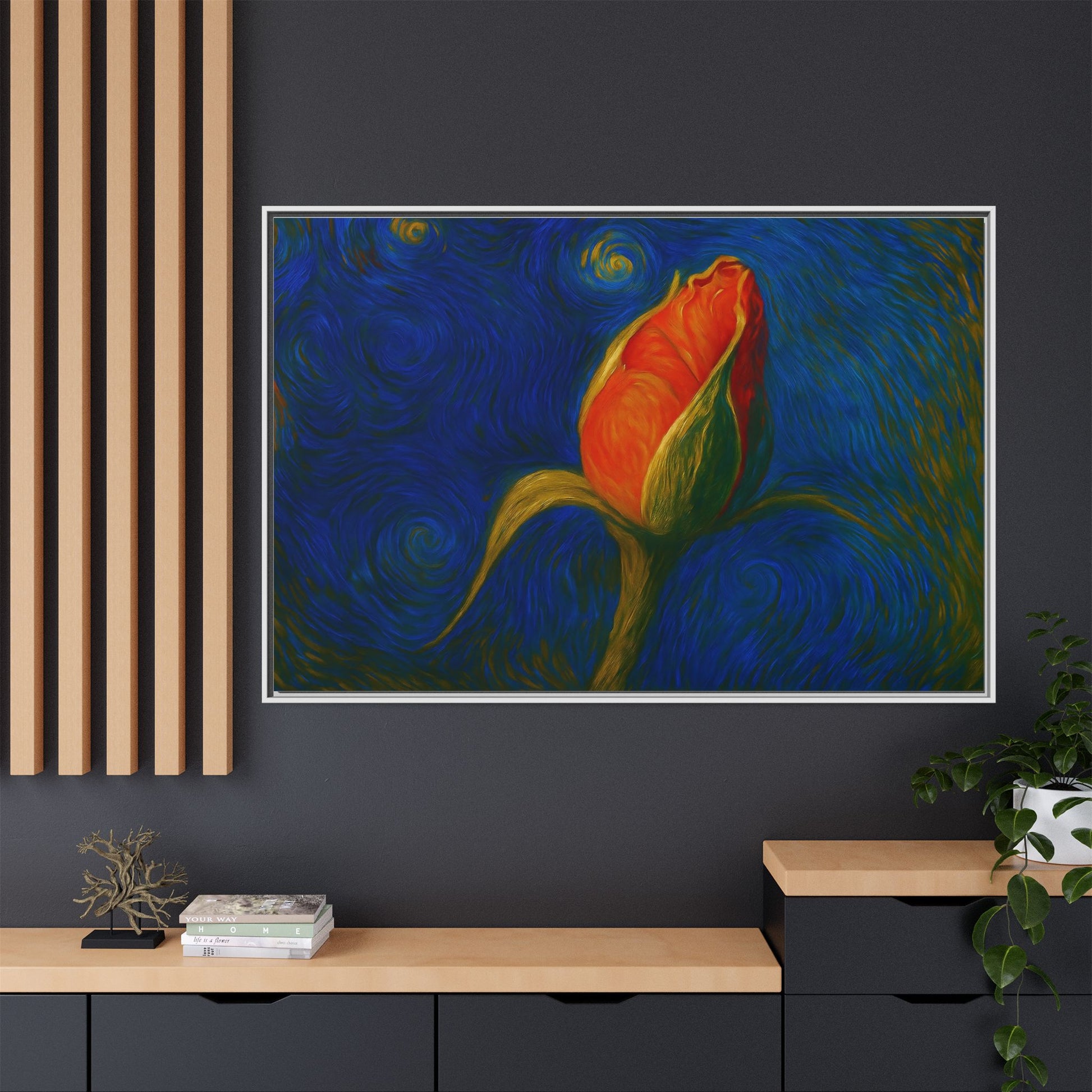 Red Rose Bud Painting Canvas Framed | Matte Wall Art - TRV