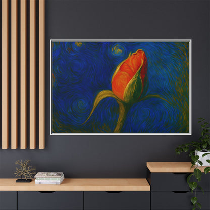 Red Rose Bud Painting Canvas Framed | Matte Wall Art - TRV