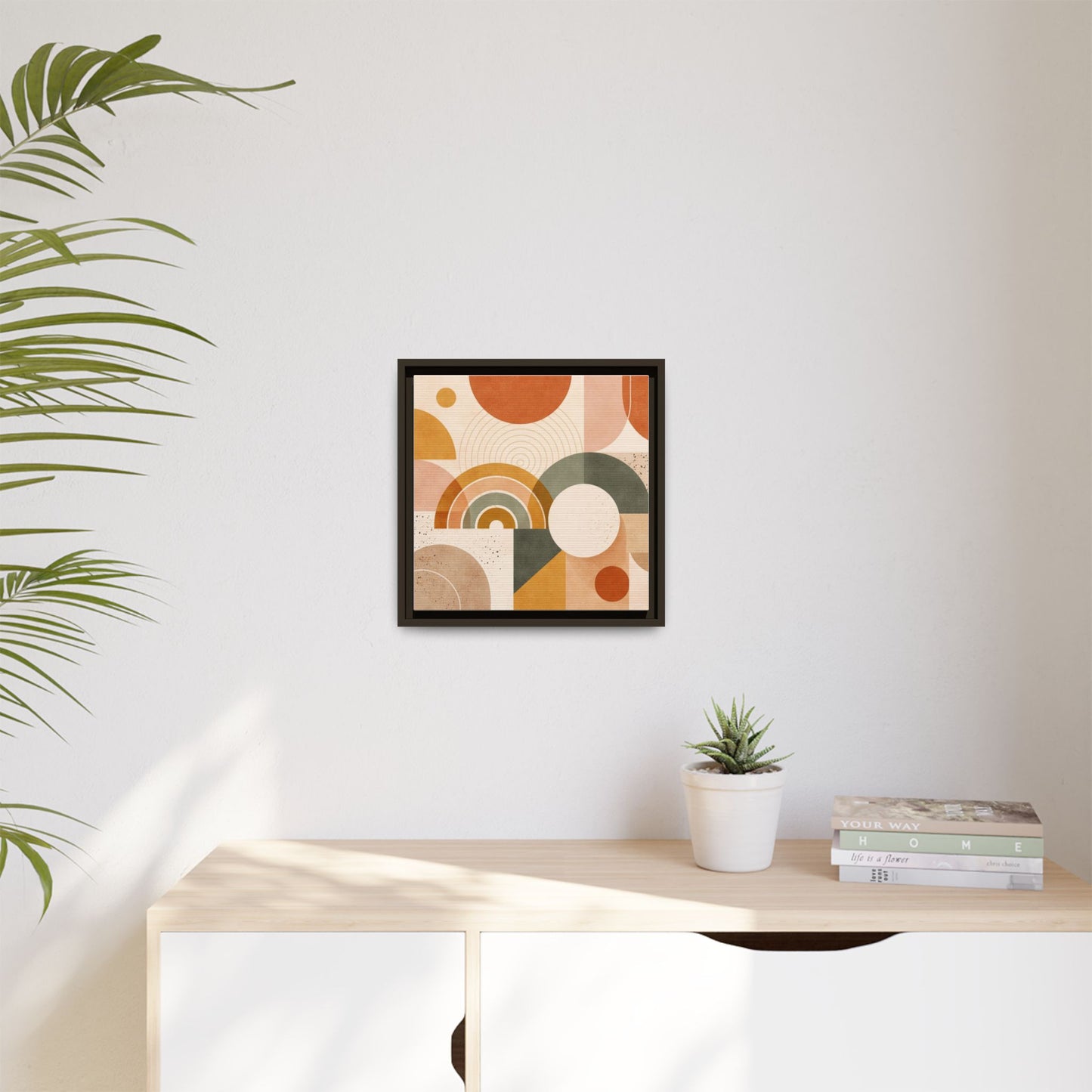 Abstract Terracotta Geometric Rainbow Matte Canvas Framed