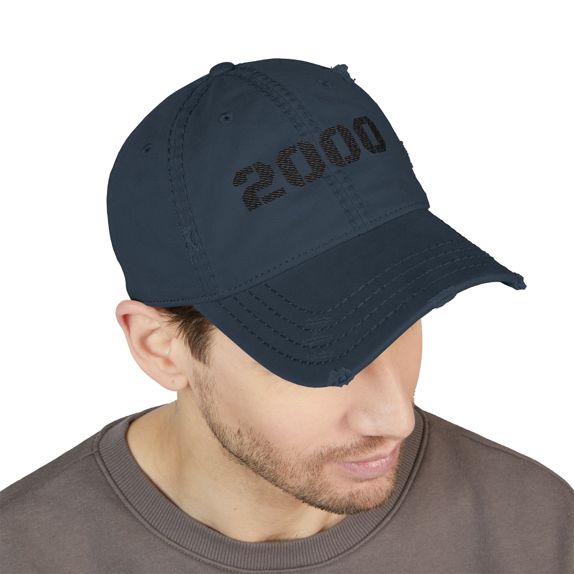 Distressed Dad Hat with '2000' Embroidery, Vintage Style Cap for Casual Outfits, Great Gift for Dads, Birthdays, and Anniversaries - TRV