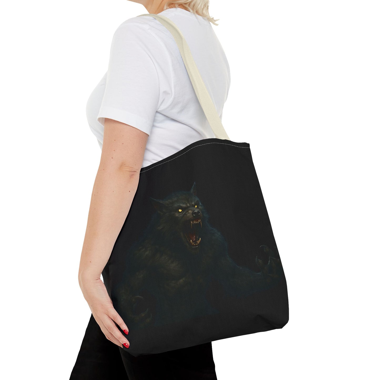 Fierce Werewolf Tote Bag, Halloween Accessories, Dark Art Tote, Animal Lover Gift, Geeky Shopping Bag - TRV