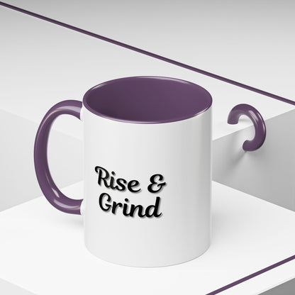 Motivational Rise & Grind Coffee Mug, Black Accent Mug, Daily Inspiration, Gift for Coffee Lovers, 11oz 15oz Ceramic Cup