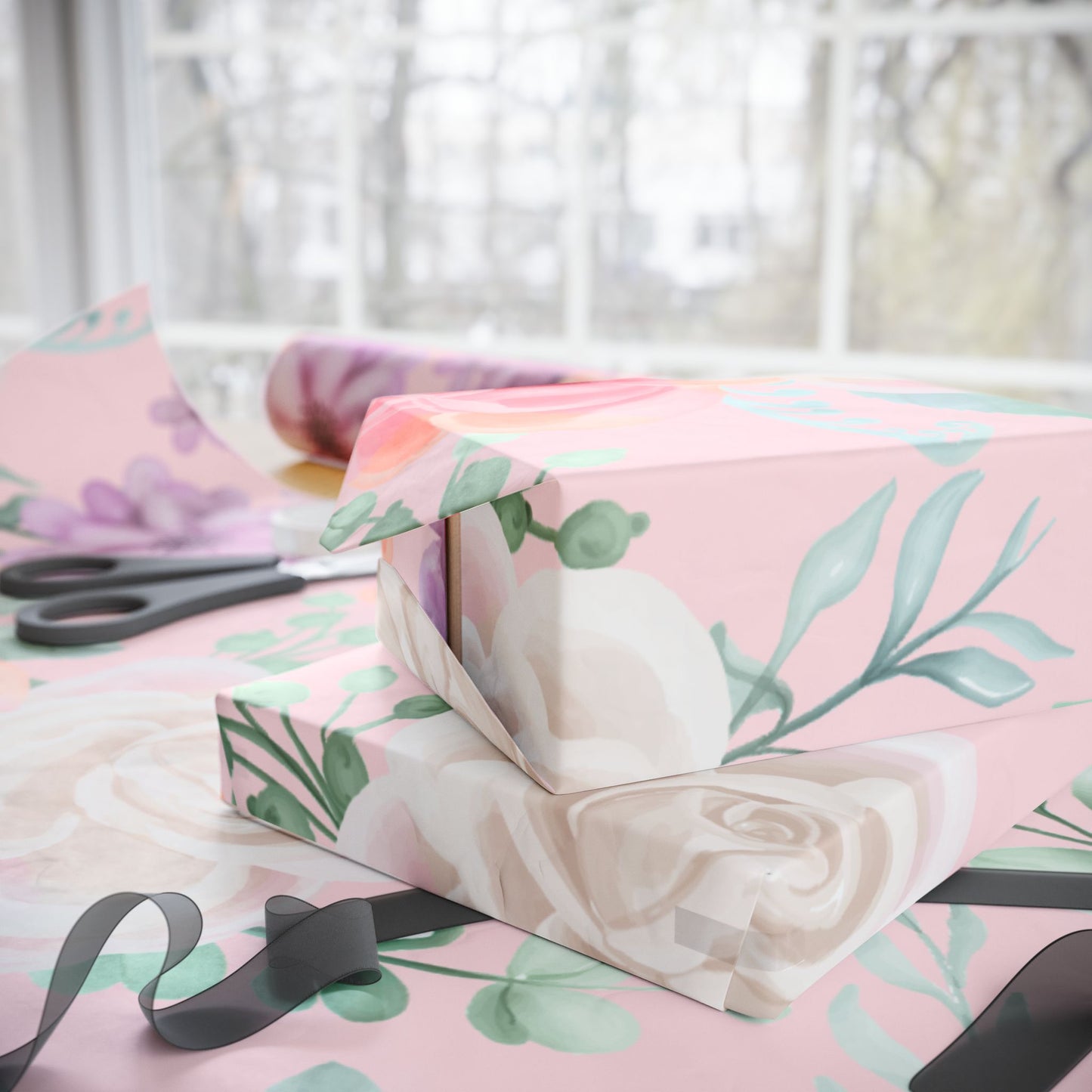 Floral Pink Wrapping Paper Roll — Pastel Peony Gift Wrap for Mother's Day & Birthdays