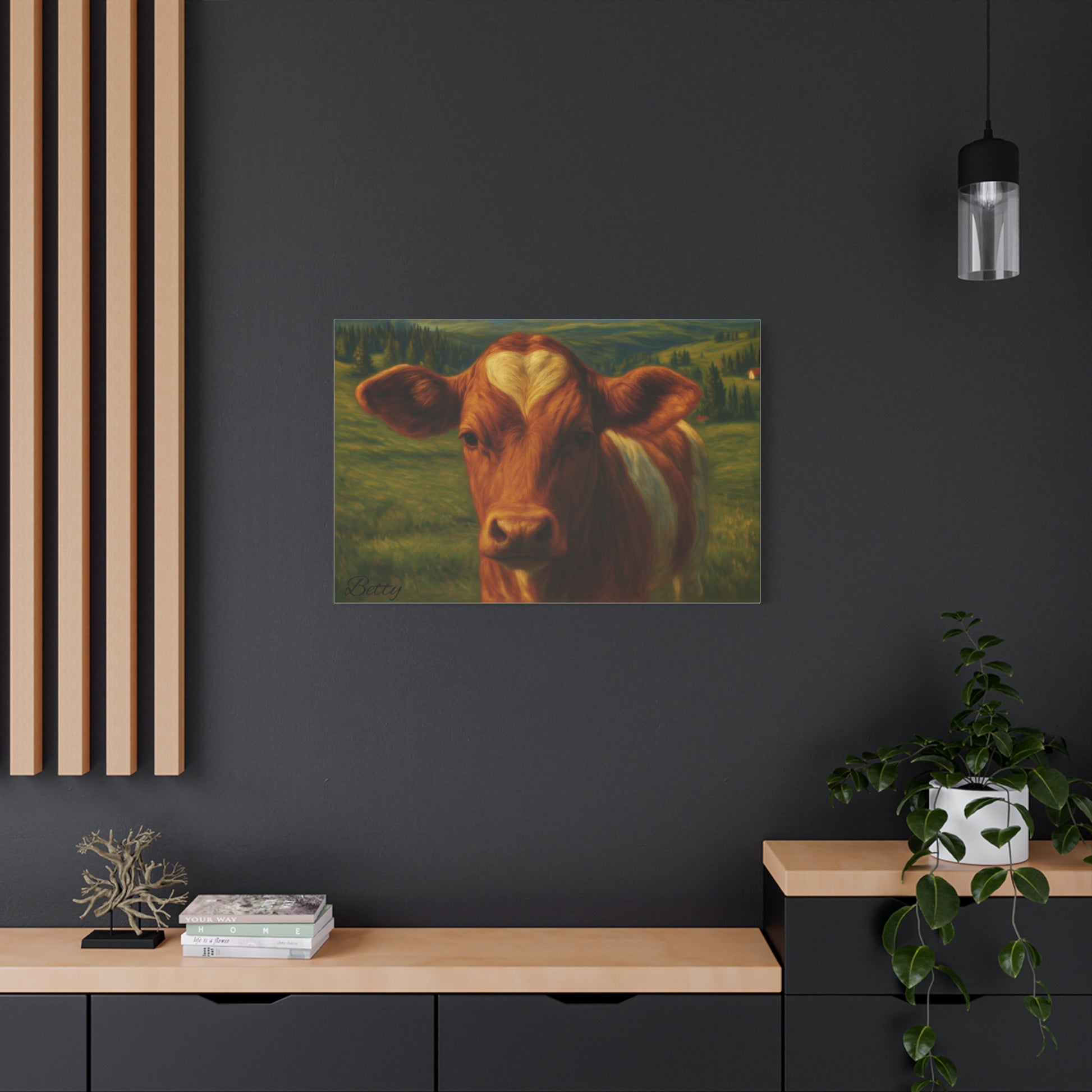 Cow Calf Portrait Canvas Print, Farm Animal Wall Art Decoration, Custom Matte Canvas Picture, Barnyard Animal Rustic Decor, Personalized - TRV