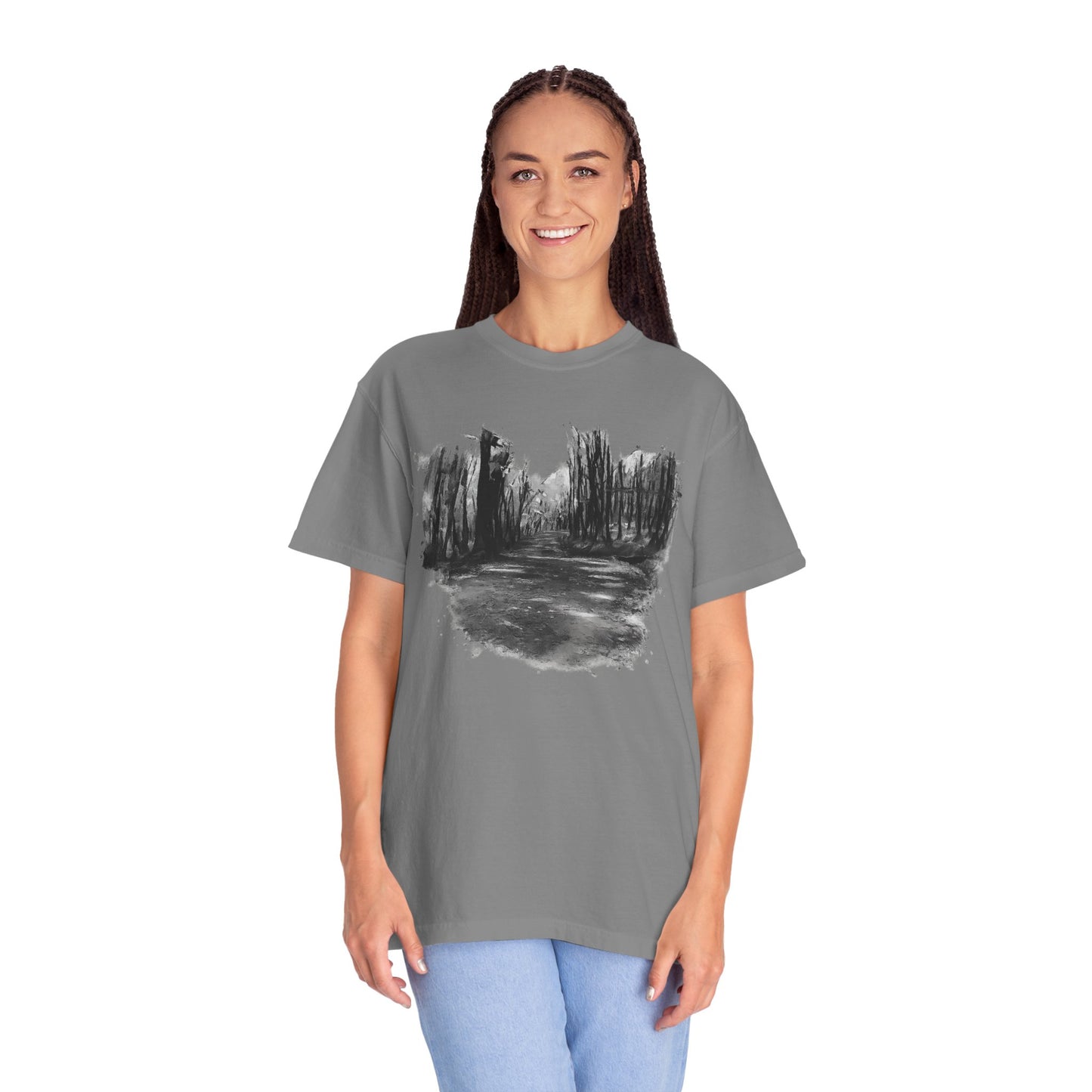 Artistic Forest Scene T-shirt | Nature Lover Gift, Outdoor Adventure Tee, Eco-Friendly Fashion, Vintage Inspired Clothing, Unisex Gift - TRV