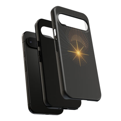 Tough Cases - Radiant Star Phone Case, Protective Black Shockproof Cover with Golden Light Design
