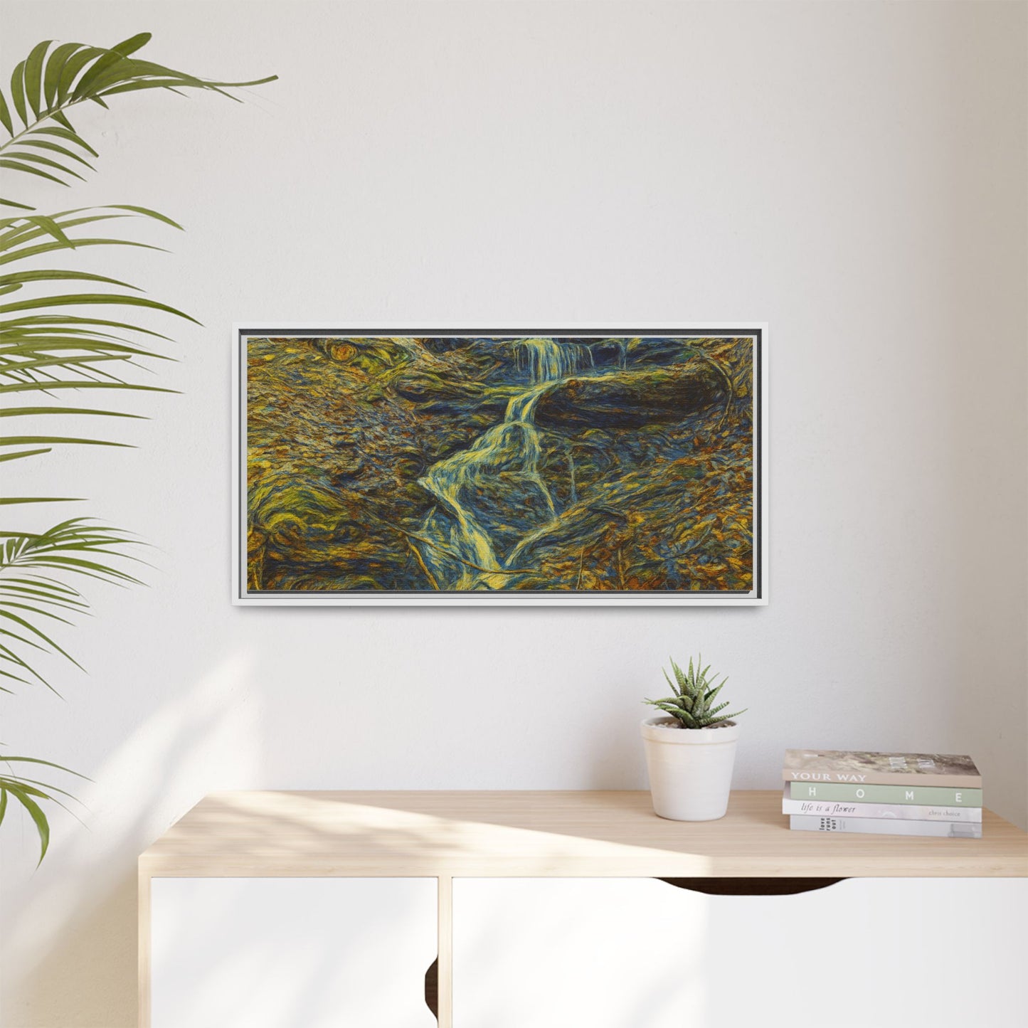 Van Gogh Style Framed Matte Canvas Art Print - Nature-Inspired Wall Decor, Abstract Waterfall Artwork, Home Office Decoration - TRV