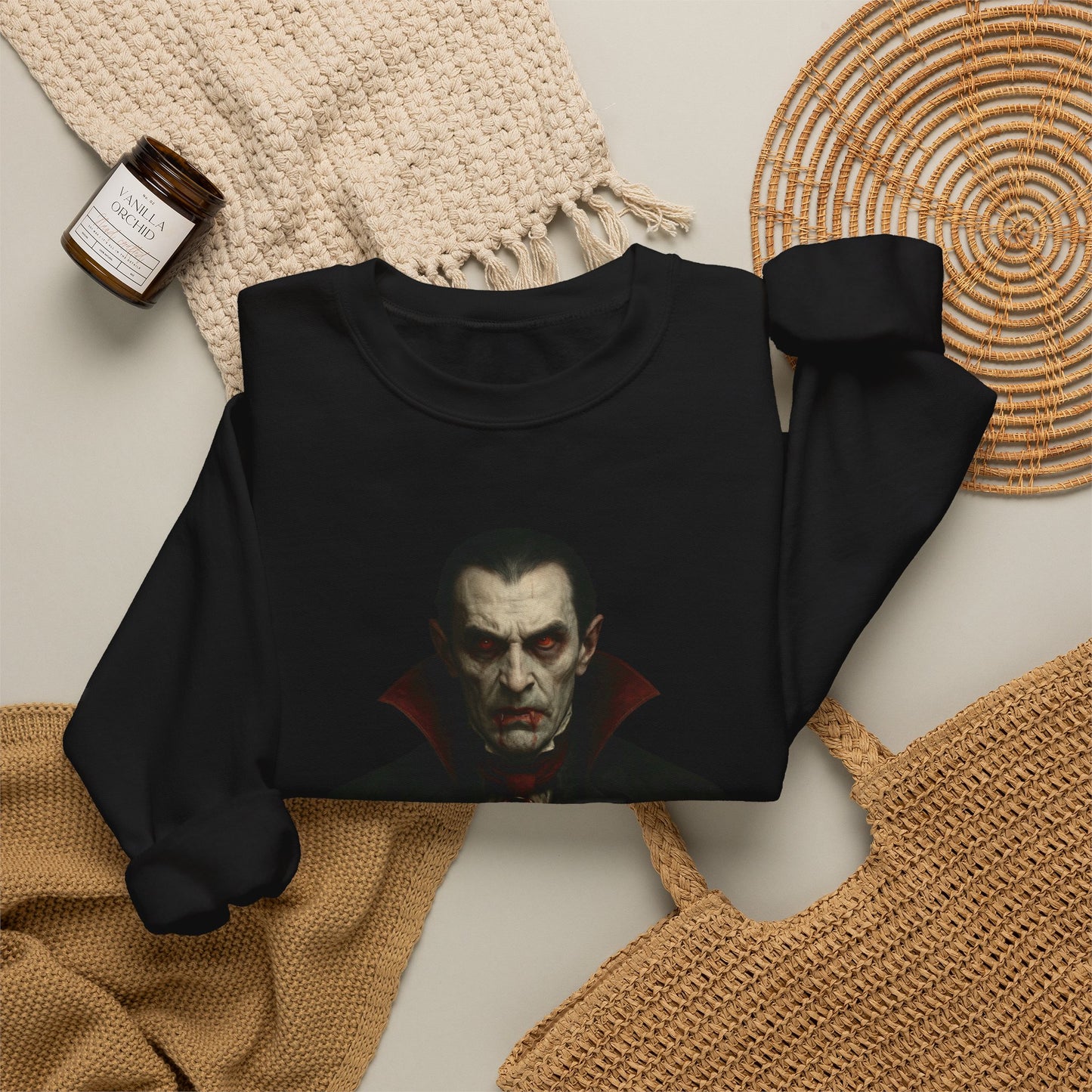 Gothic Horror Sweatshirt, Cozy Vampire Sweatshirt, Spooky Apparel, Halloween Costume Top, Unisex Halloween Sweatshirt