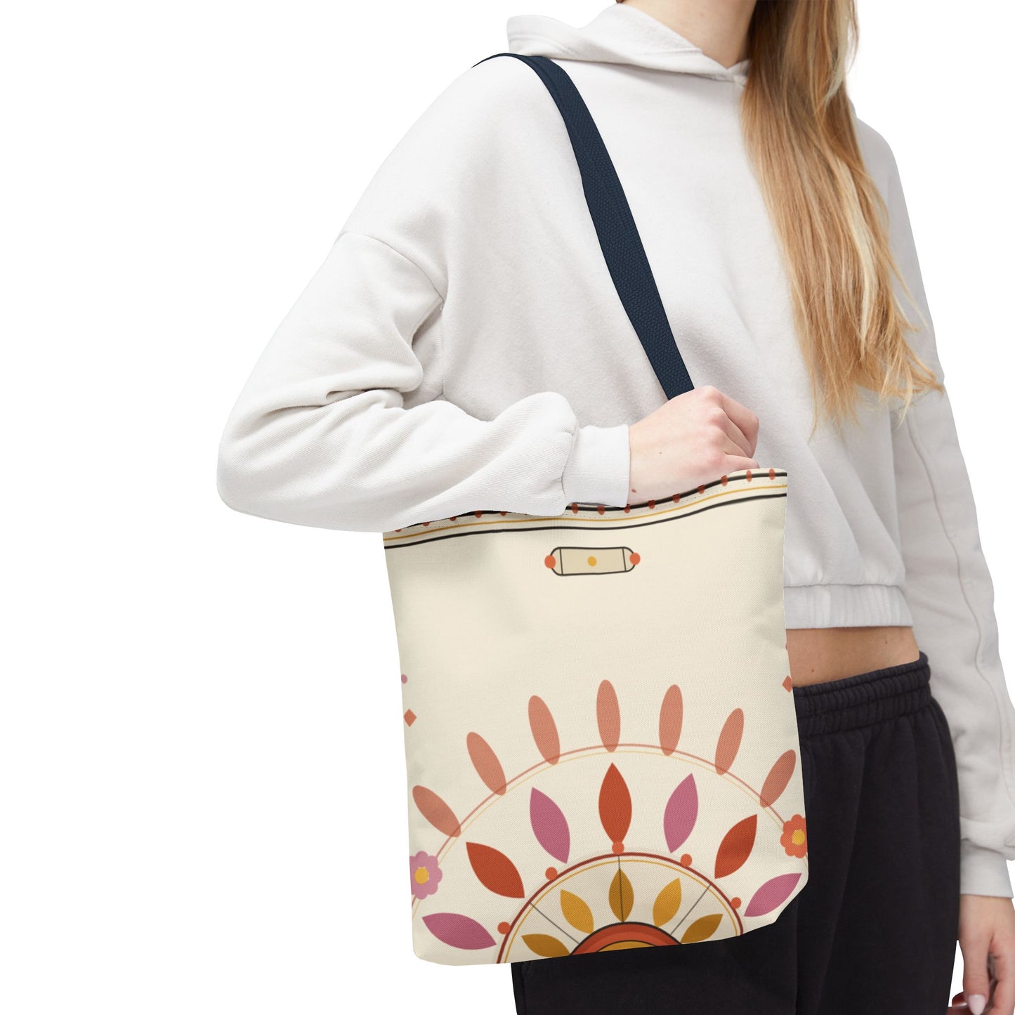 Boho Floral Mandala Tote Bag | Pastel Sunburst Pattern