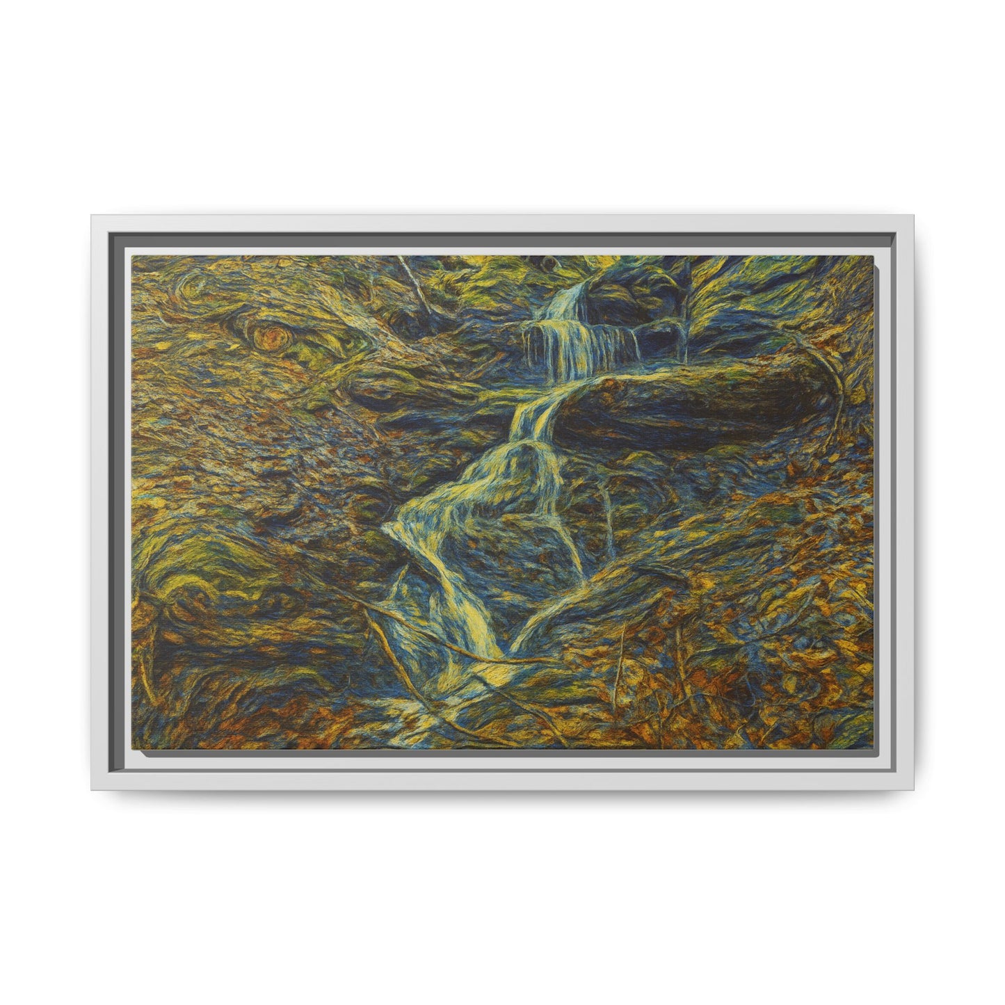 Van Gogh Style Framed Matte Canvas Art Print - Nature-Inspired Wall Decor, Abstract Waterfall Artwork, Home Office Decoration - TRV