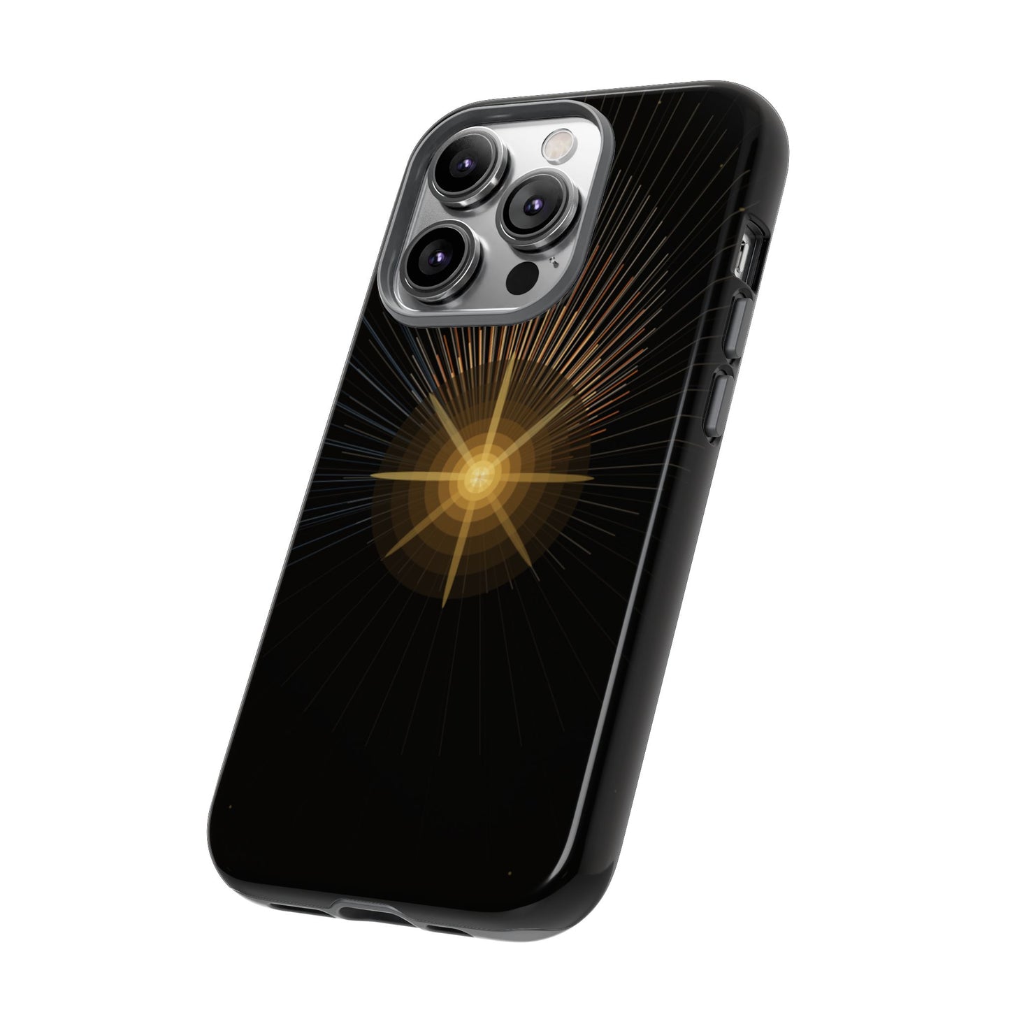 Tough Cases - Radiant Star Phone Case, Protective Black Shockproof Cover with Golden Light Design