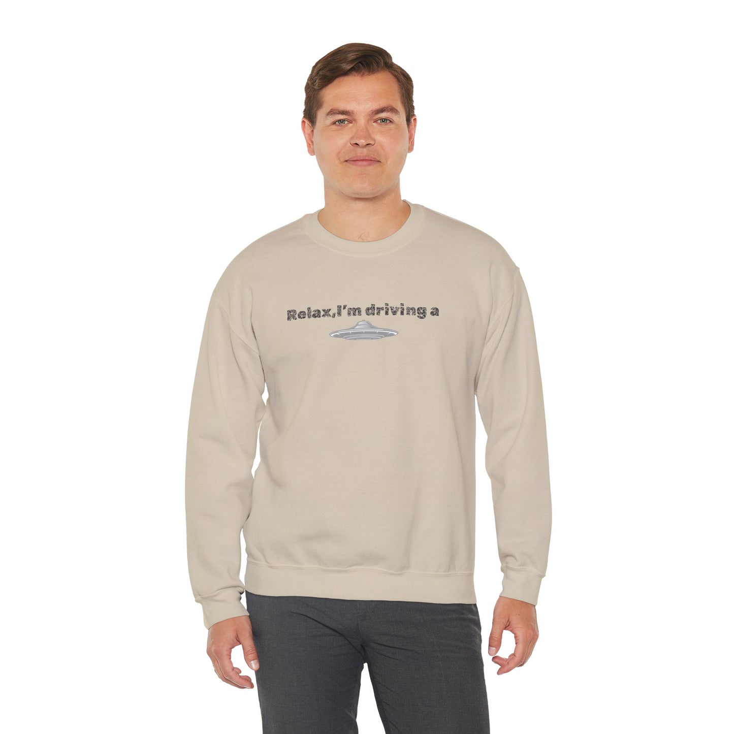 Relaxing UFO Driving Sweatshirt, Funny Gift for UFO Lovers, Unisex Crewneck Pullover, Casual Wear, Space Enthusiast Apparel